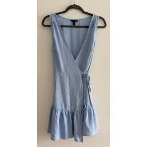 Aqua Baby Blue Wrap Mini Swing Ruffle Hem Dress Medium